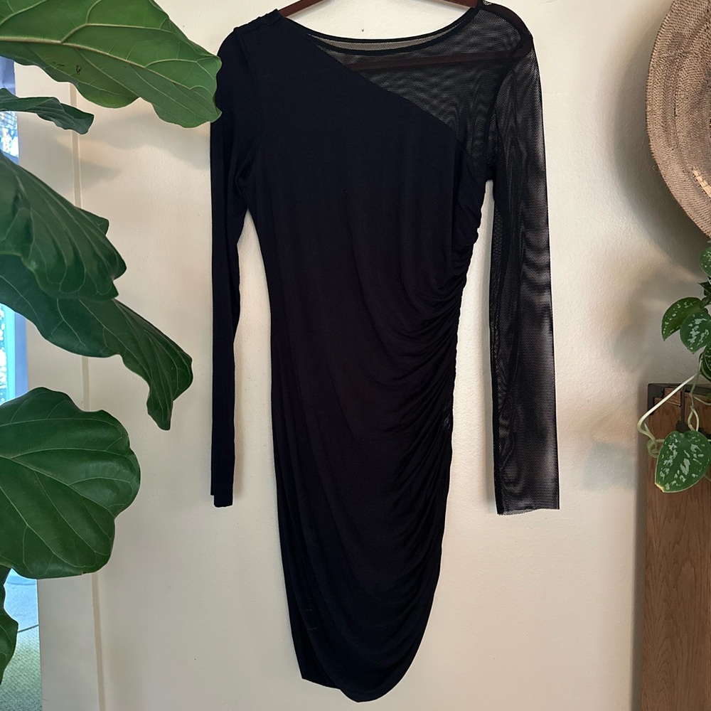 Bailey 44 Black Asymmetrical Bodycon Dress Long Sleeve